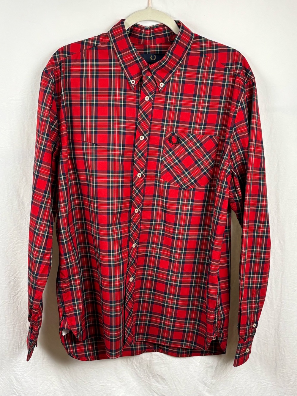 Fred Perry XL Red Plaid Button-Down Shirt luxe